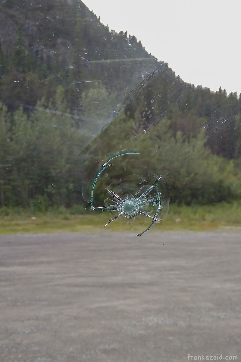 Rock chip on a freshly fixed windshield